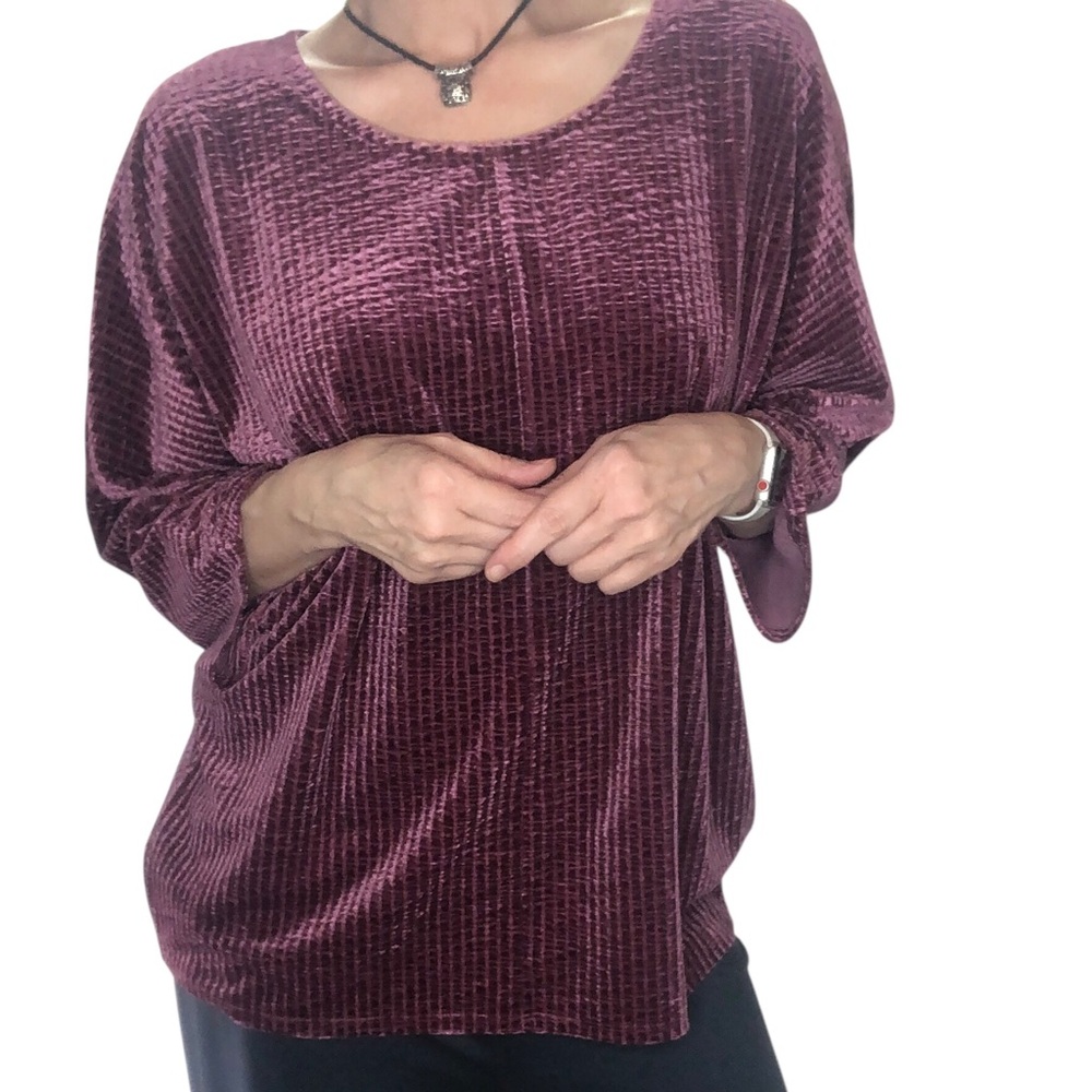 J.Jill Wearever Collection Pullover Blouse Top Velour Burgundy Contemporary - Picture 2 of 7